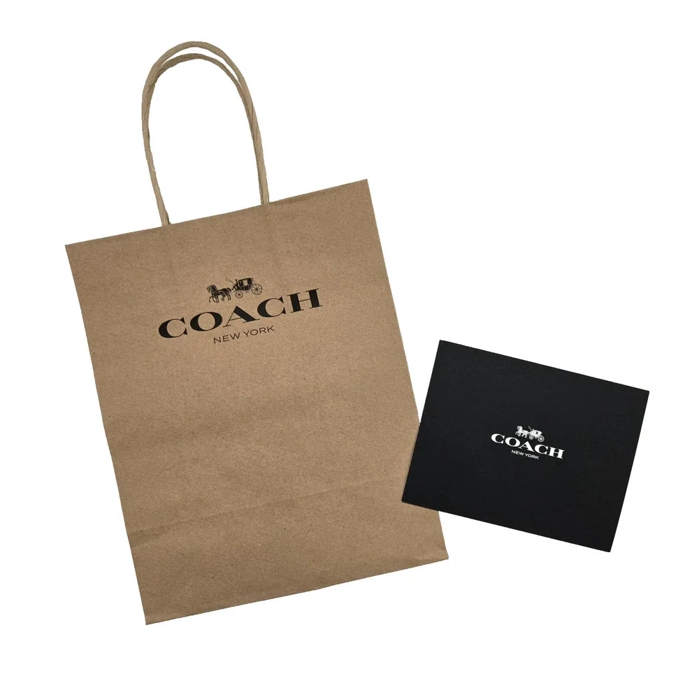 Coach New York Brown Paper Shopping Bag With Card Insert Small Gift Bag 10x8x4